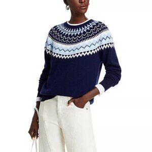 Aqua Blue Variety Cashmere Fair Isle Crewneck Cashmere Sweater